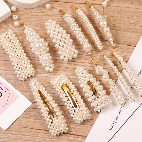 NWT 12 Pcs Pearl Hair Clips - Large - Picture 1 of 8